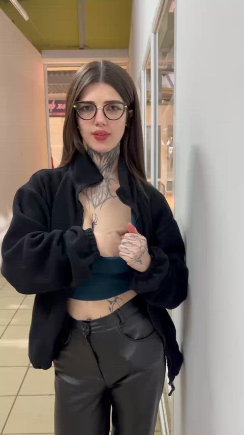 Natural tits in the store