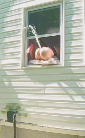 ...riding his cock and squirting all over the window