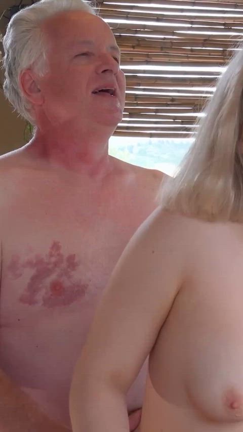 Amateur Big Dick Big Tits Blowjob Boobs Brunette Doggystyle Grandpa MILF Size Difference Porn GIF by beautyandthesenior
