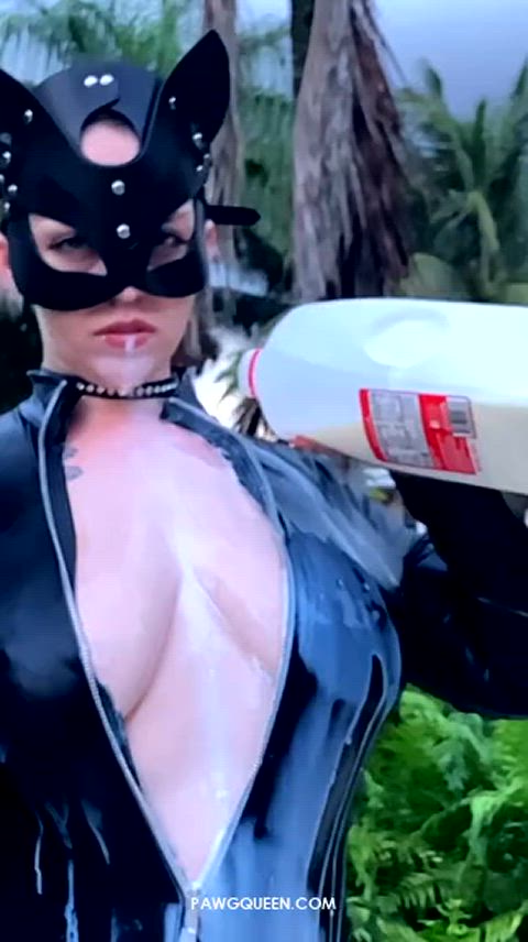 Big Tits Catgirl Catsuit Halloween Milk Tits r/Catgirls Porn GIF by adultprime