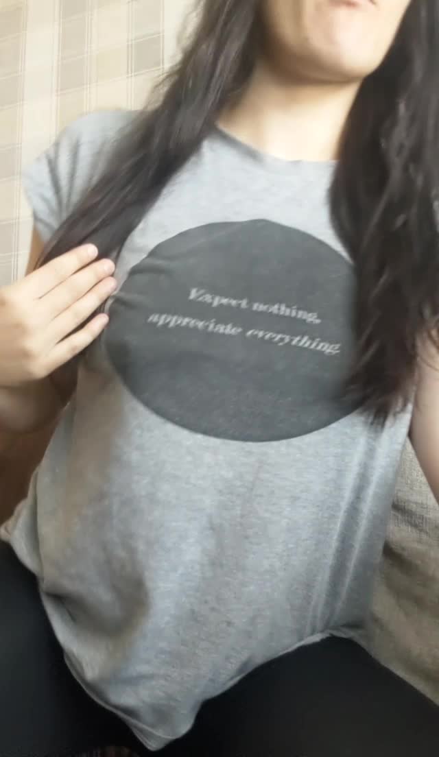 Wanna see what I'm hiding under this shirt? ...Certainly not a bra ;)