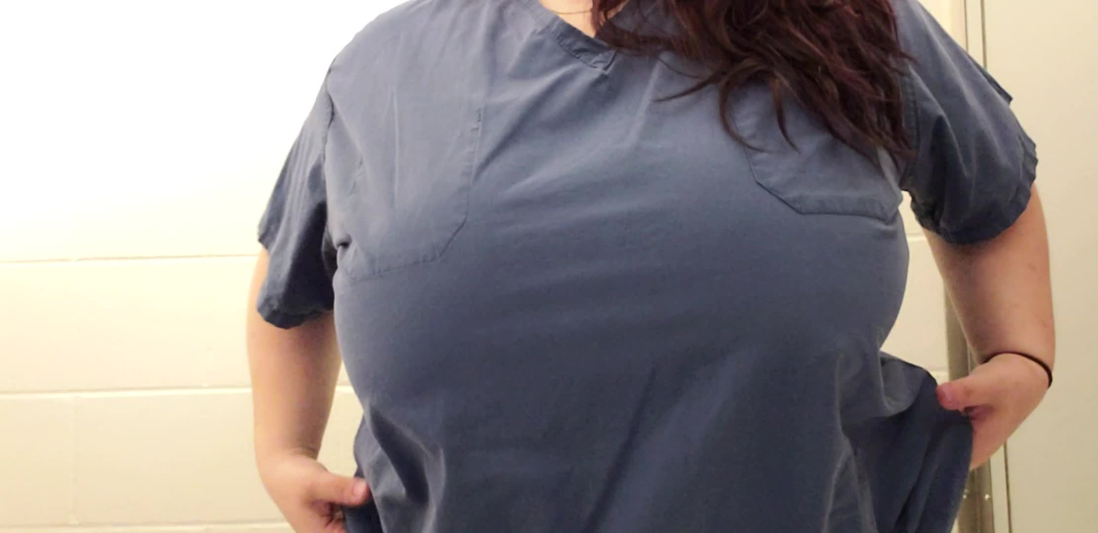 Titty drop in my Scrub top!