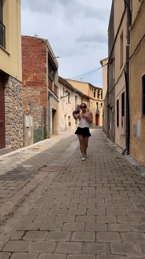 Walking with tits out, anyone could peek from a window