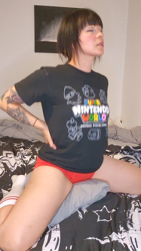 Nerdy braces Girl humping Pillow