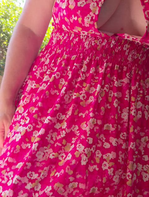 Backyard boobplay in my pretty pink dress!