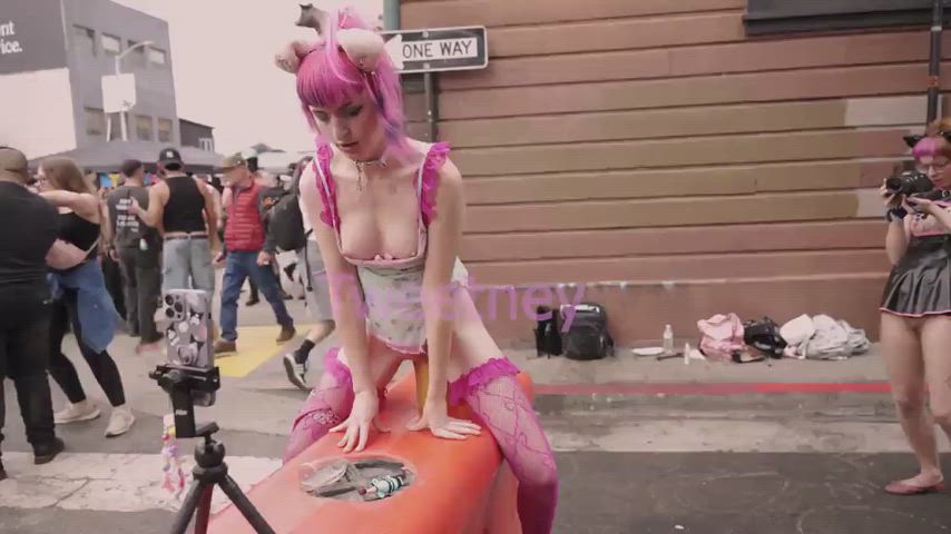 Playing with a big toy in public