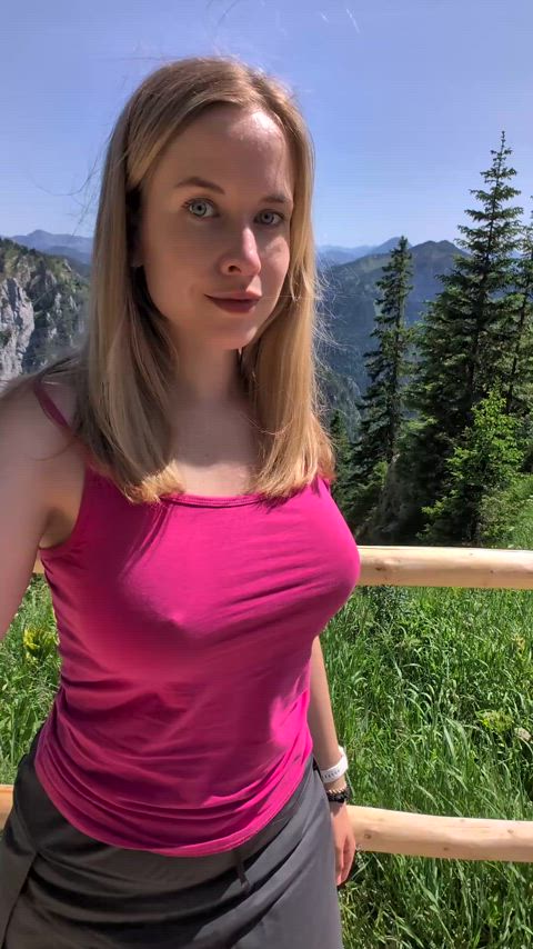 Braless in the mountains