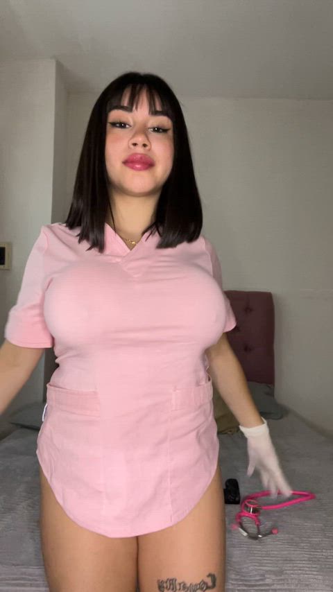 You like treatment with my scrubs or without my scrubs