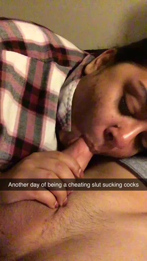 Cheating slut sucking off another cock
