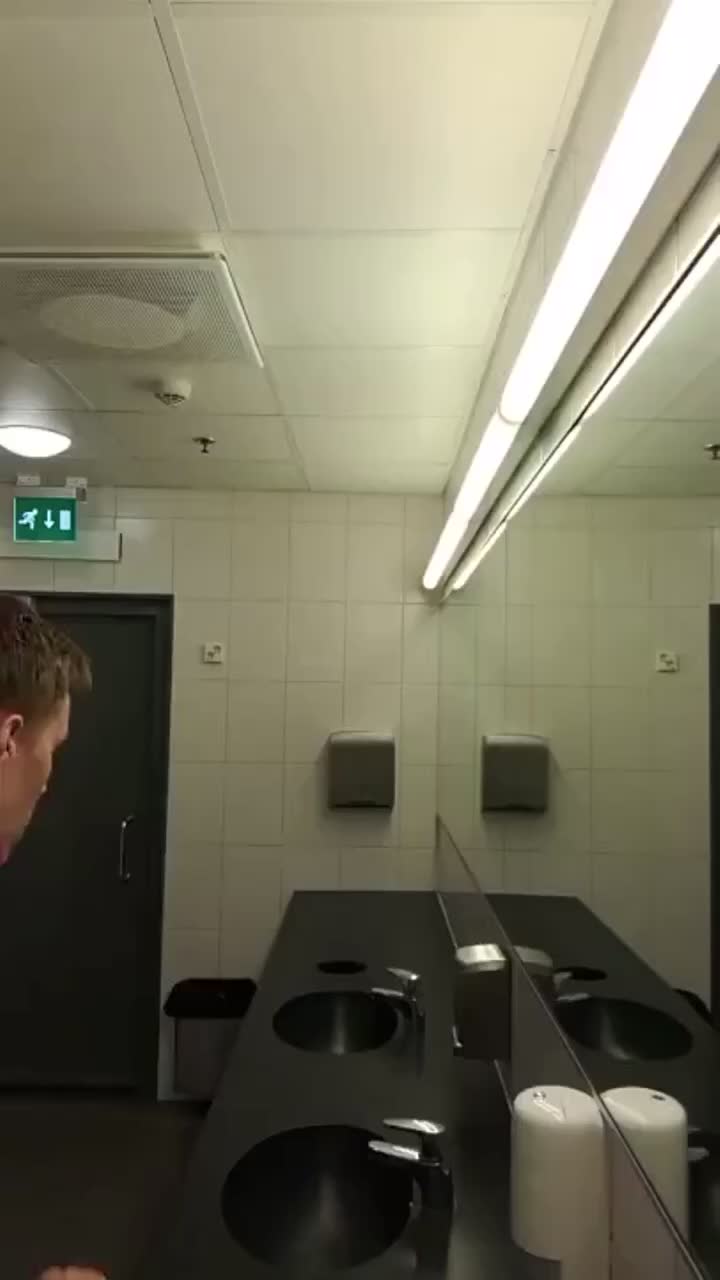 Twink Jerks Off on Public Restroom Sink