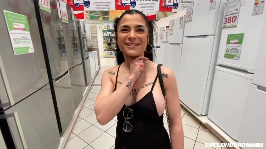 Amateur Bathroom Big Ass Big Tits Cum On Pussy Elevator Public Spanish Standing Doggy Porn GIF by duromami