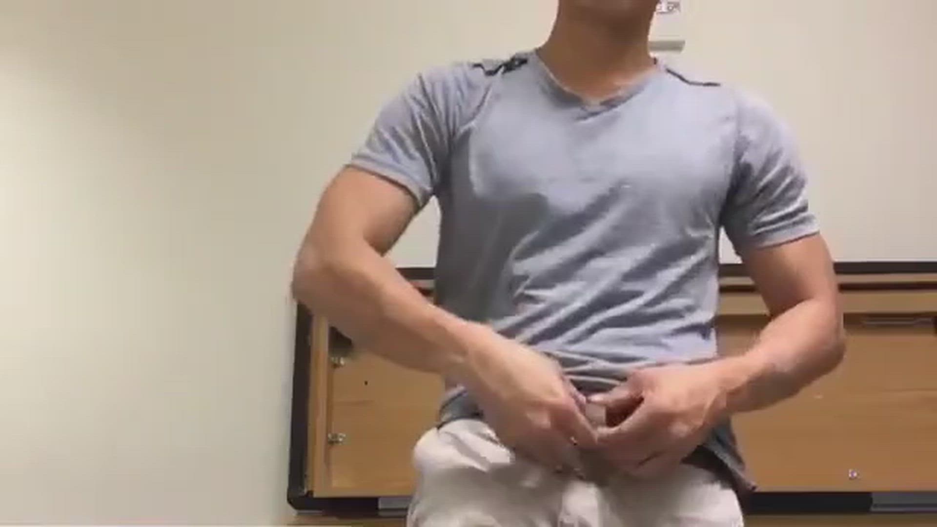 Stroking in a blue t-shirt 2