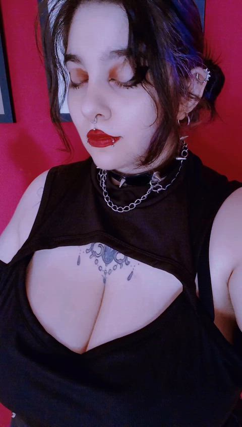 Amateur BDSM Big Tits Cleavage Goth Latina OnlyFans Raven Tattooed Tits Porn GIF by raven.roth