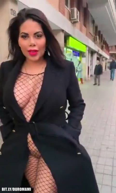 Amateur Big Ass Big Tits Curvy Exhibitionist Fishnet Latina Nudity Public See Through Clothing Porn GIF by duromami