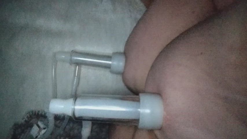 Night time pumping session to drain these swollen milkers (OC)