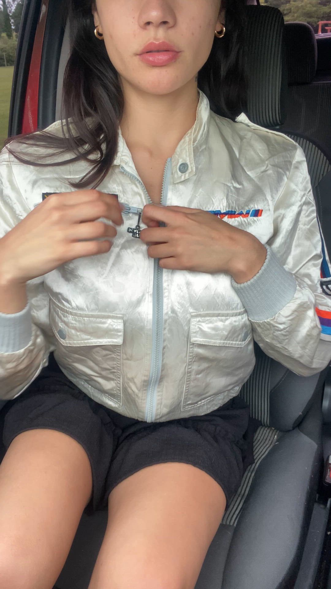 Flashed my tits in the car, wishing someone walked by