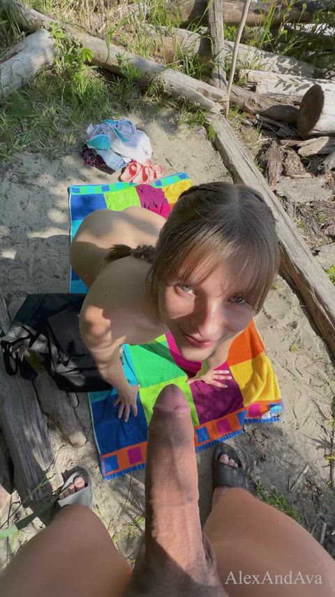 Sucking his BWC on the beach