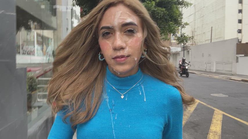 The wind feels great in my hair, and against the cum on my face 🥰