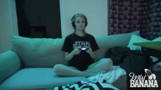 Very Hot Gamer Girl Playing and Sucking Her Roommate Friend