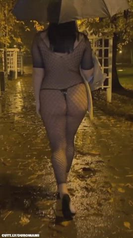 Amateur Big Ass Catsuit Exhibitionist Fishnet Hotwife Public Tits Porn GIF by duromami