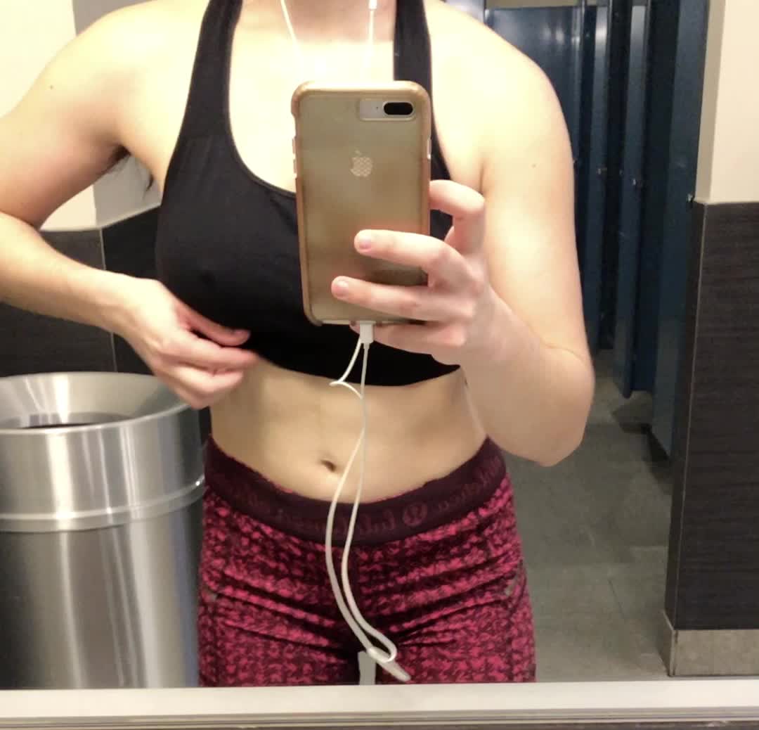 Tits, ass, & bush in the gym bathroom