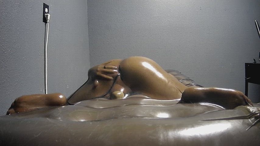 Stuck Face Down In Bed With a Plug And Vibrator Forced to Cum