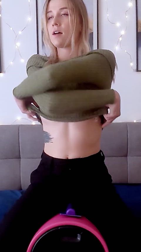 Blonde Hairy Lesbian Masturbating Sex Toy Solo Sybian Toys Vibrator Porn GIF by ersties