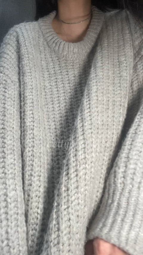 I show up to our date wearing that big sweater... what's your reaction when I take it off?