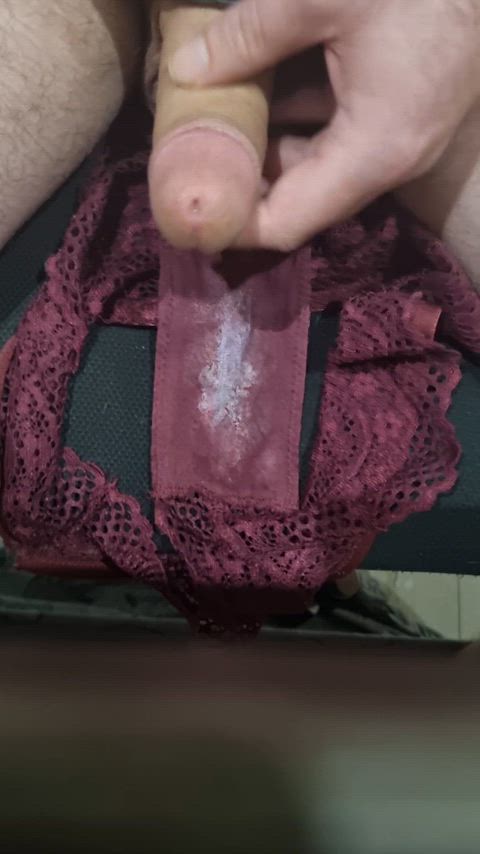 I tried to get somewhat hard, but her dirty panties caused me to blow kinda flacid