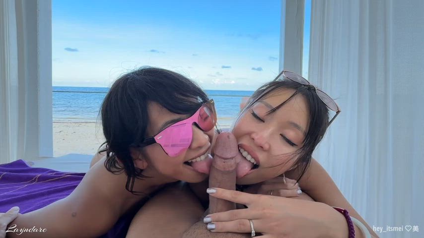 Asian Beach Cumshot FFM Hotwife MILF Outdoor Petite Public Threesome Porn GIF by heyitsmeixxx
