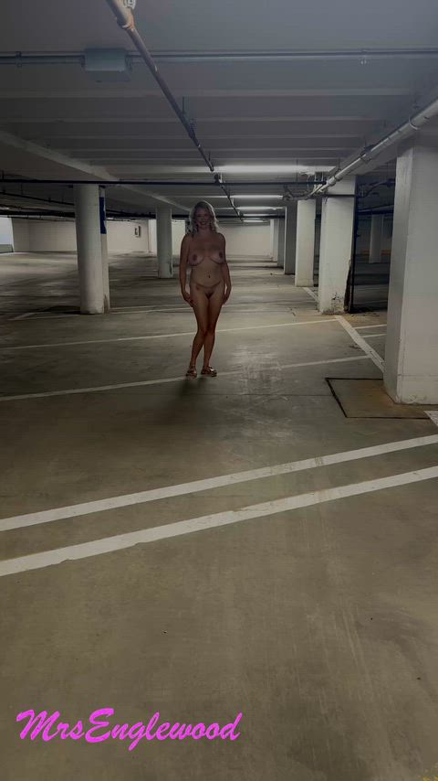 Skipping through a parking garage naked!