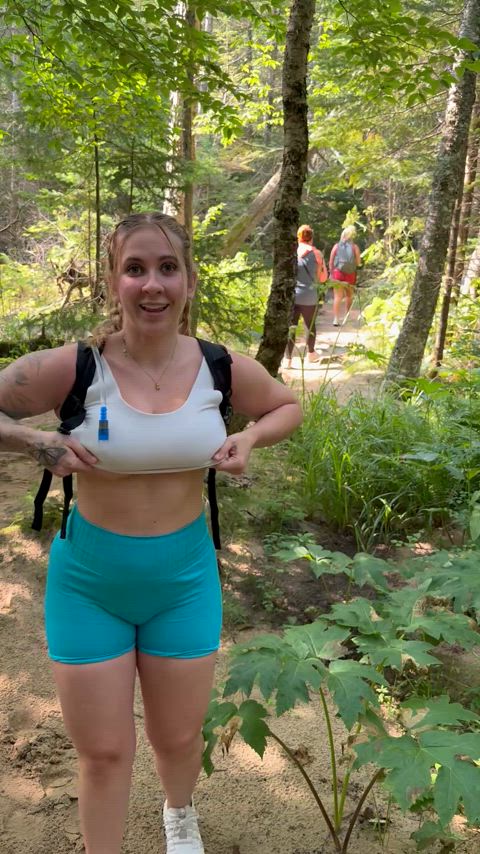 Showing off my big titties on my hike ;)