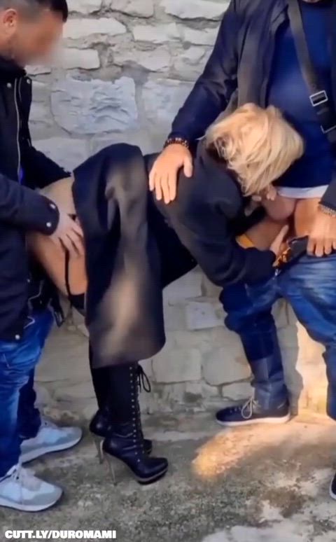 Amateur Boots Cuckold Dogging Hotwife Mature Public Spitroast Threesome Trashy Boners Porn GIF by duromami