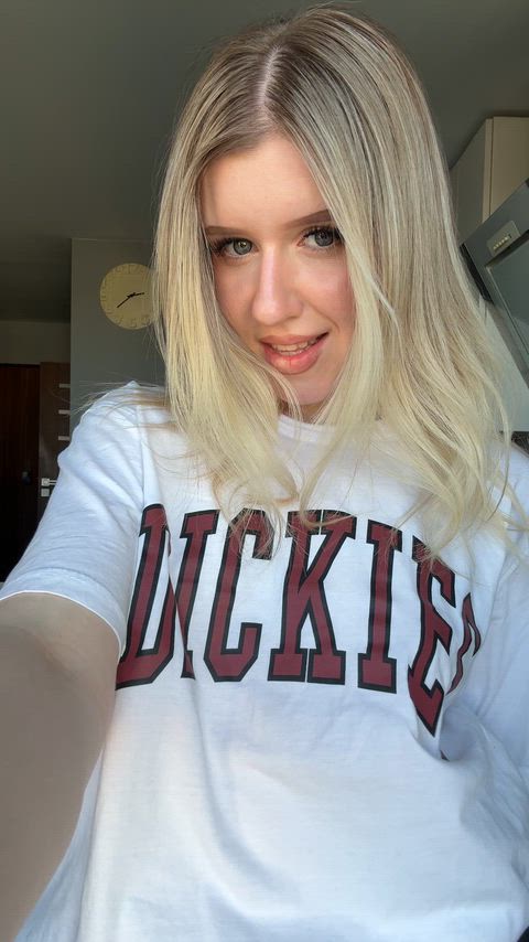 Adorable blonde tit flash