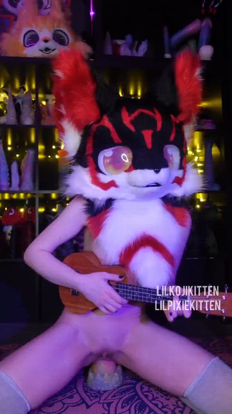 Another video singing, playing ukulele and riding a dildo at the same time - Song is Fireflies by Owl City (The video has sound you just need to click it on redgifs)