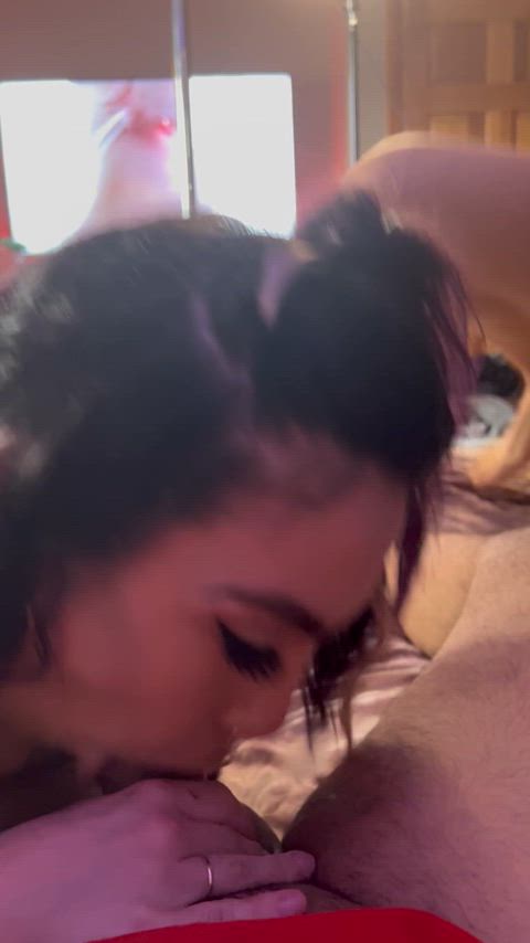 Blowing my friends man while she watches